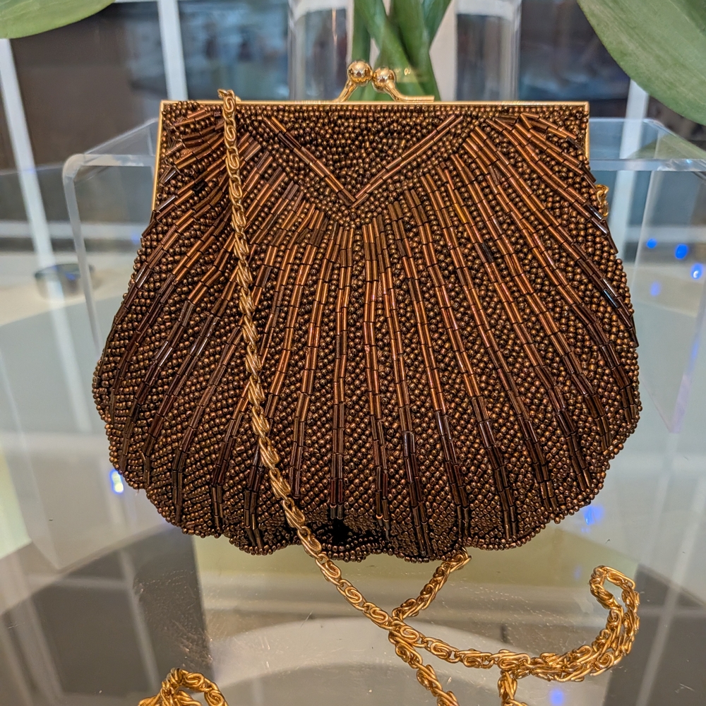 Valerie Stevens Elegant Brown Beaded Clutch
